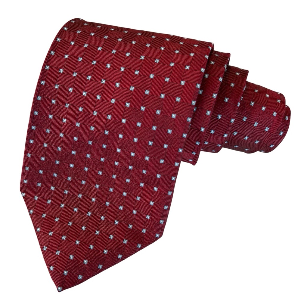 Brooks Brothers 346 Tie Red Geometric Square Pattern Silk Necktie Made In USA